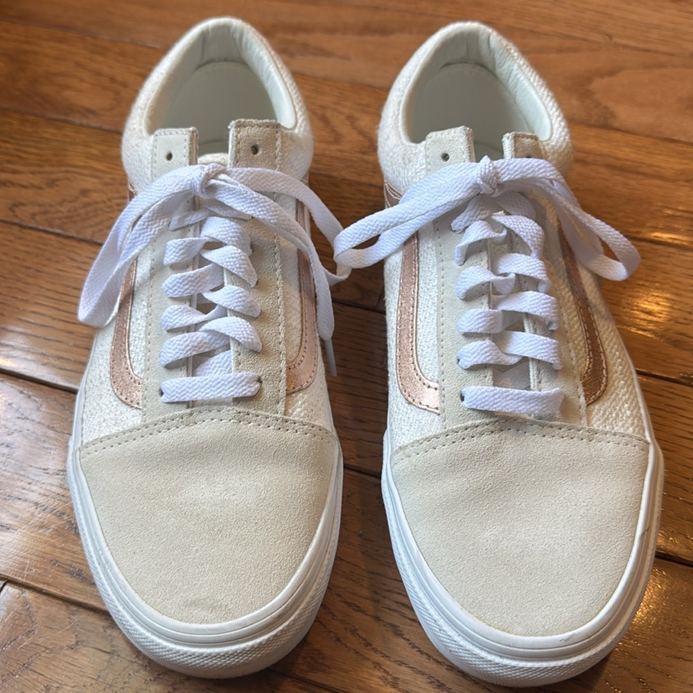 Vans Women's Old Skool Cream Sneaker with Rose Gold Stripe - Picture 5 of 13